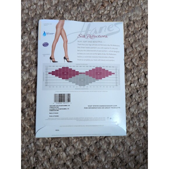 Hanes Women's Silk Reflections Control Top Pantyhose Barely Black Size EF NWT - Picture 2 of 3